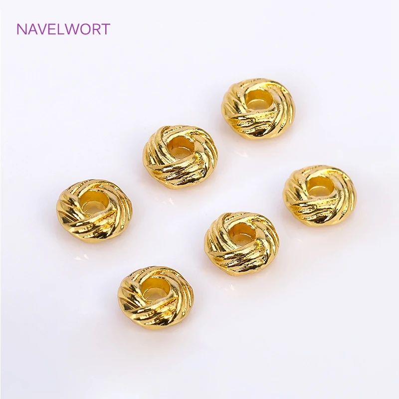 18K Gold Plated Round Texture Spacer Beads For Jewelry Making Fittings,Brass Weave Loose Beads DIY Accessories Wholesale