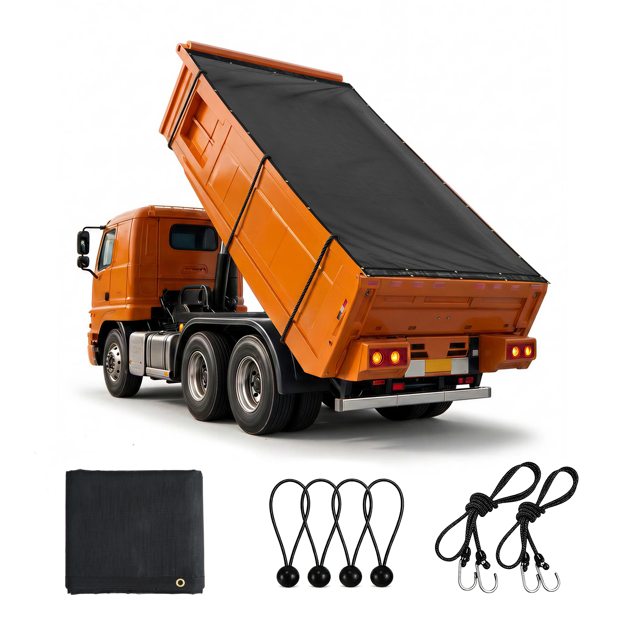 Heavy-Duty Dump Truck Mesh Tarp Folding Mesh Awning Tarpaulin Rainproof Cloth Double Pockets Trailer Shade for Outdoor Garden PVC-Coated Waterproof Truck Bed Cover Weather & Tear Resistant, All-Weather Cargo Load Protection 7x18 ft Multiple Sizes