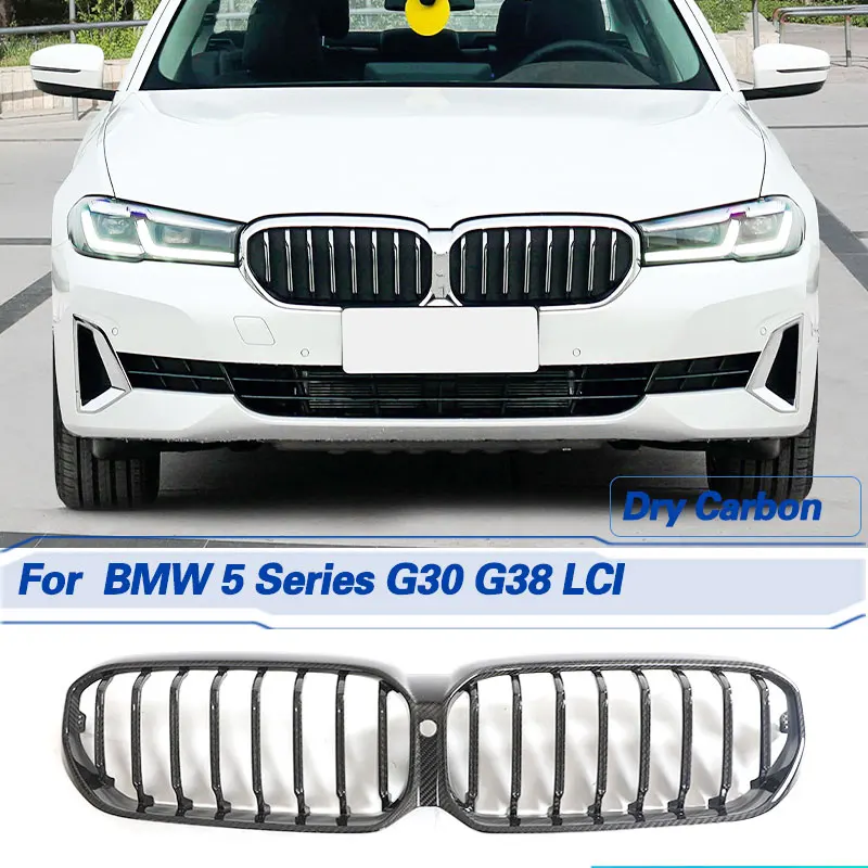 

Car Front Bumper Grille Prepreg Dry Carbon for BMW 5 Series G30 G38 LCI 530i 2021-2023 Replacement Racing Front Grills Body Kit