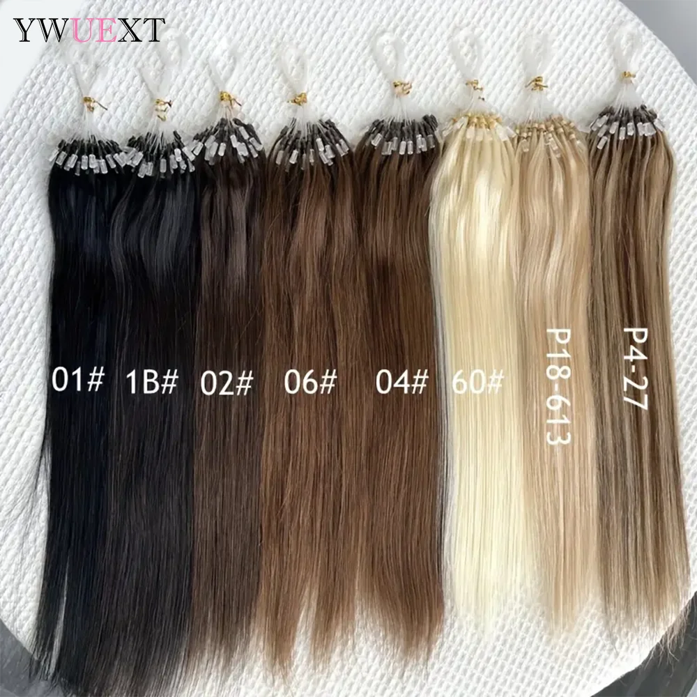 Micro Loop Ring Human Hair Extensions 12" 16" 20" Straight Micro Link Hair Extension Natural Black Brown Blonde Hair 50pcs image 4