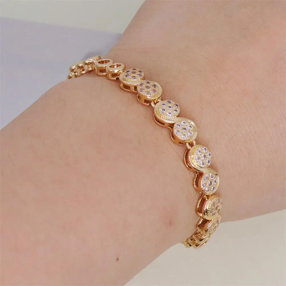 ZHONGVI Gold Color Geometric Circle Bracelet For Women Micro Pave CZ Zircon Chain Bracelet Jewelry Gifts
