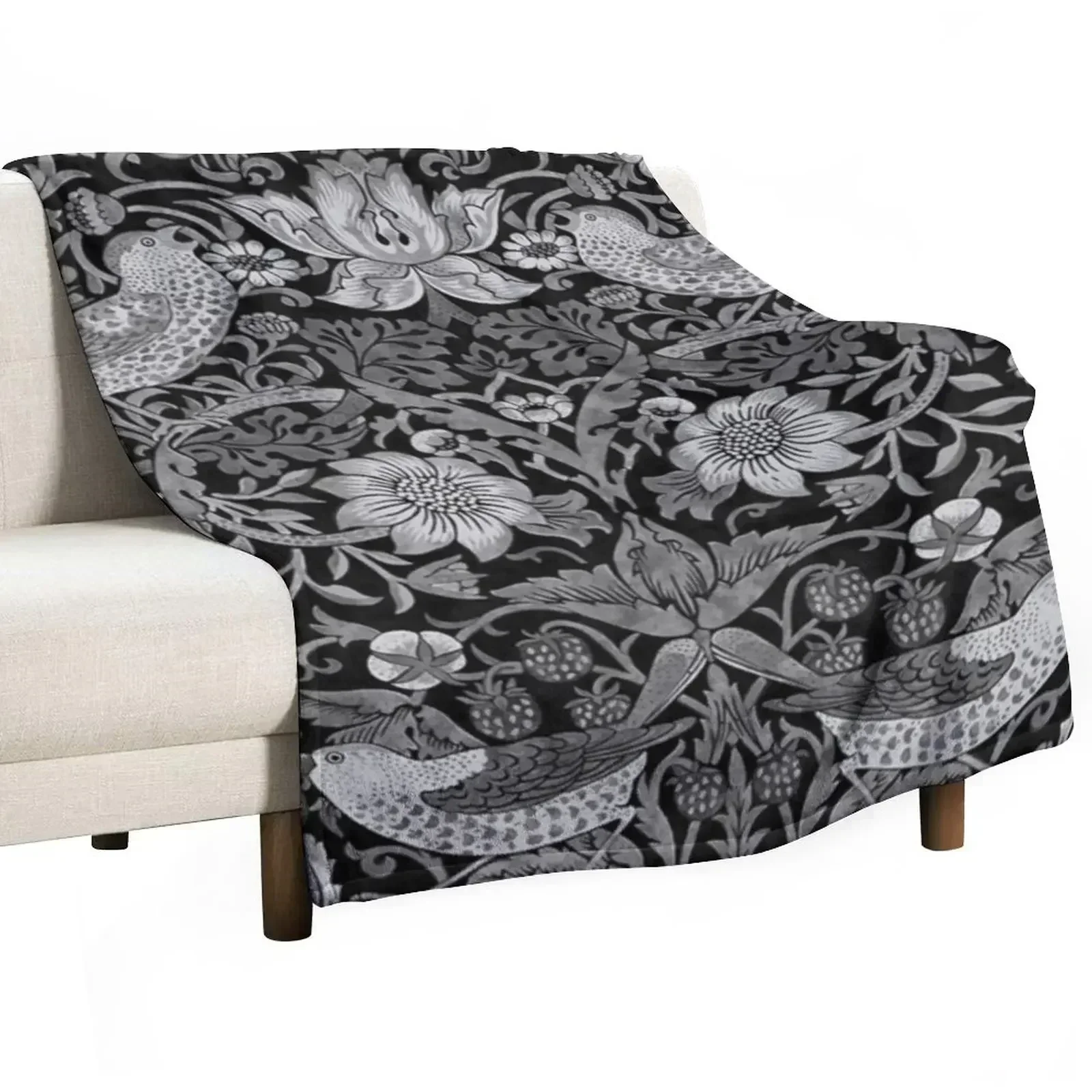 William Morris- strawberry thief,grey, white,black Throw Blanket Decorative Sofas Multi-Purpose Sofa Tourist funny gift Blankets