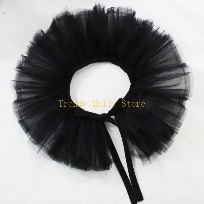N5KB Fake Collar Victorian Detachable Jabot Collar Ruffled Lace Jabot Neck Collar Adults Stage Party Steampunk Accessory view 4