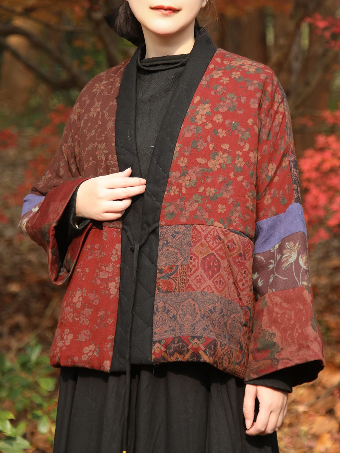 

Этническая женская куртка свободного кроя из смесового хлопка с пэчворком и поясом, зимняя модная новинка