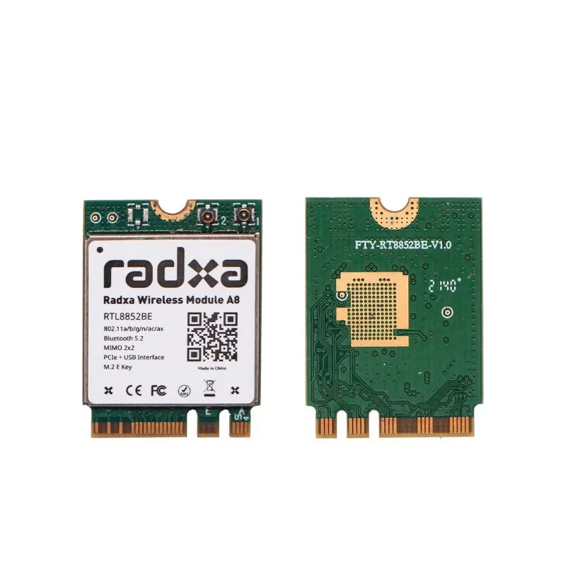

Radxa Wireless Module A8 WiFi6 / BT5.2 Dual Antenna Supports PCIe M.2 E K