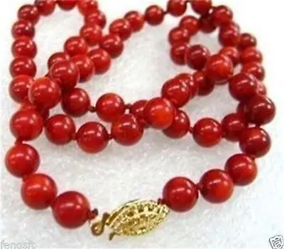 

Hot sale Hot jewelry necklace 7mm Red Sea Coral Round Beads Necklace 18"