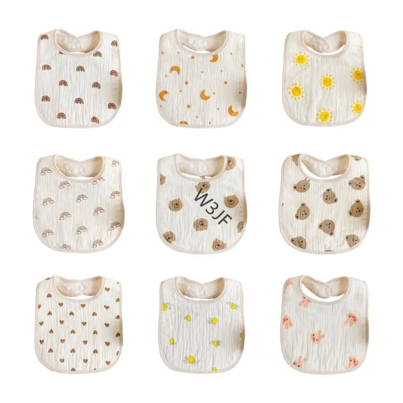 

W3JF Baby Bibs Feeding Bibs Soft Drooling Apron with Cartoon Pattern Cotton Burp Cloths for Infant Toddlers Newborn 0-2Years