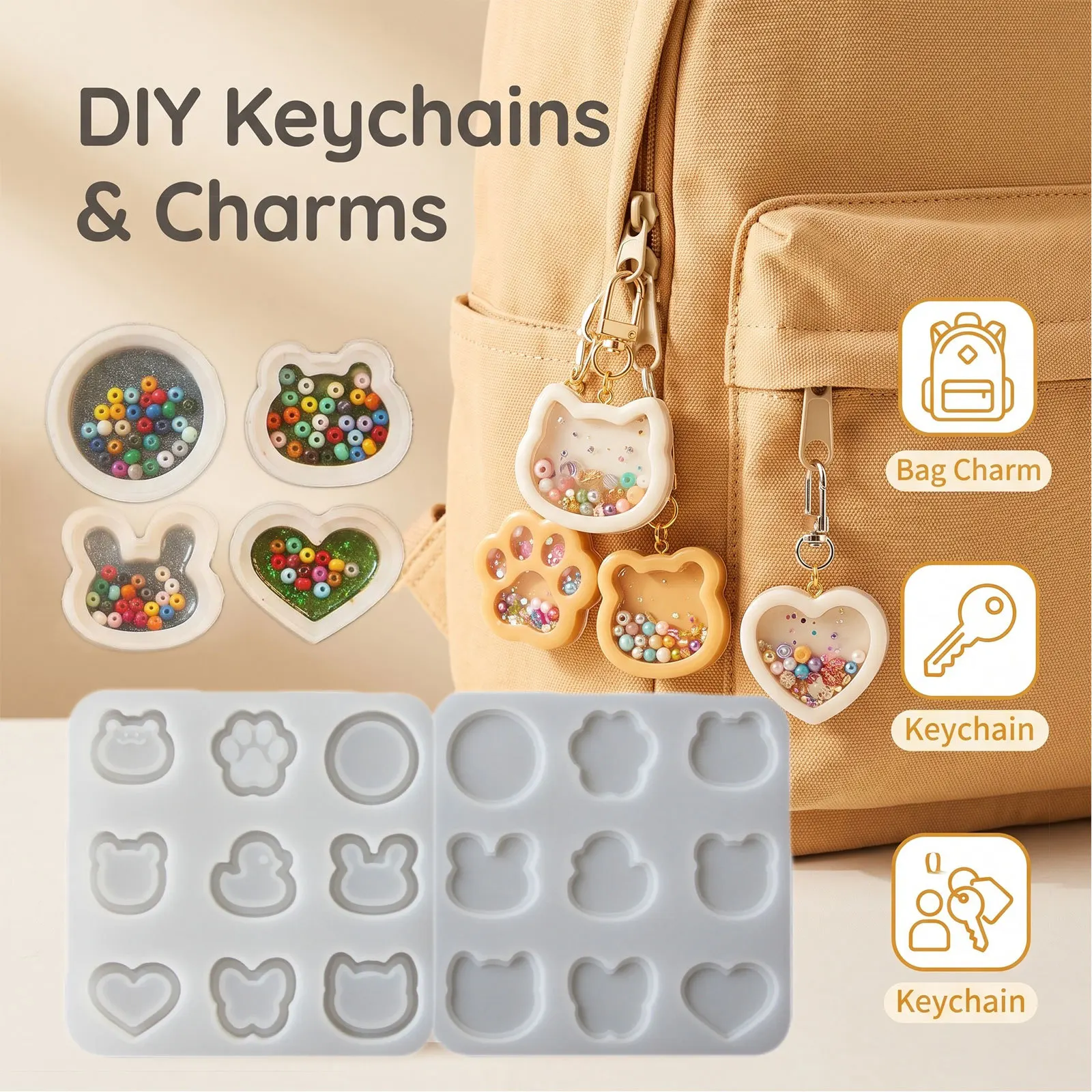 Animal Rocking Box Resin Shaker Silicone Mold Quicksand Pendant Mould for DIY Epoxy Keychain Handmade Craft Accessories