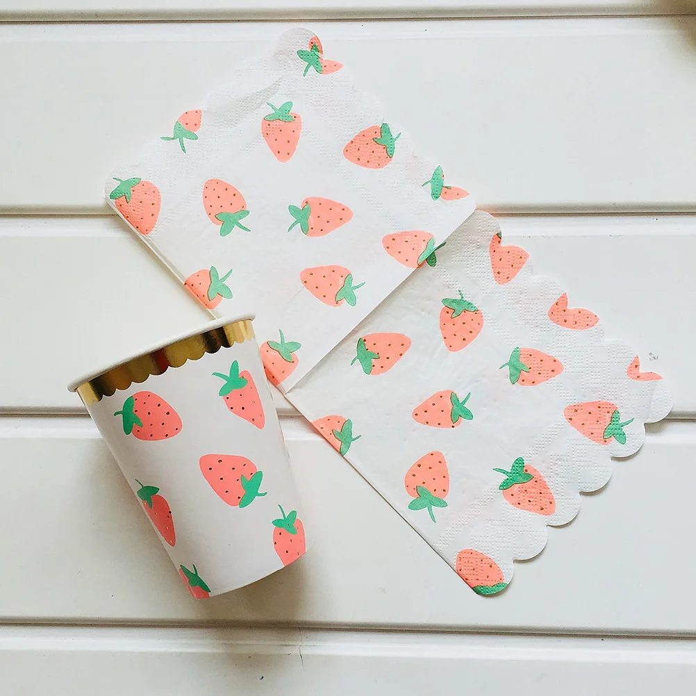 

40Pcs Strawberry Party Tableware Set Gilding Paper Plates Cups Napkins Summer Party Supplies Kit Birthday Festival