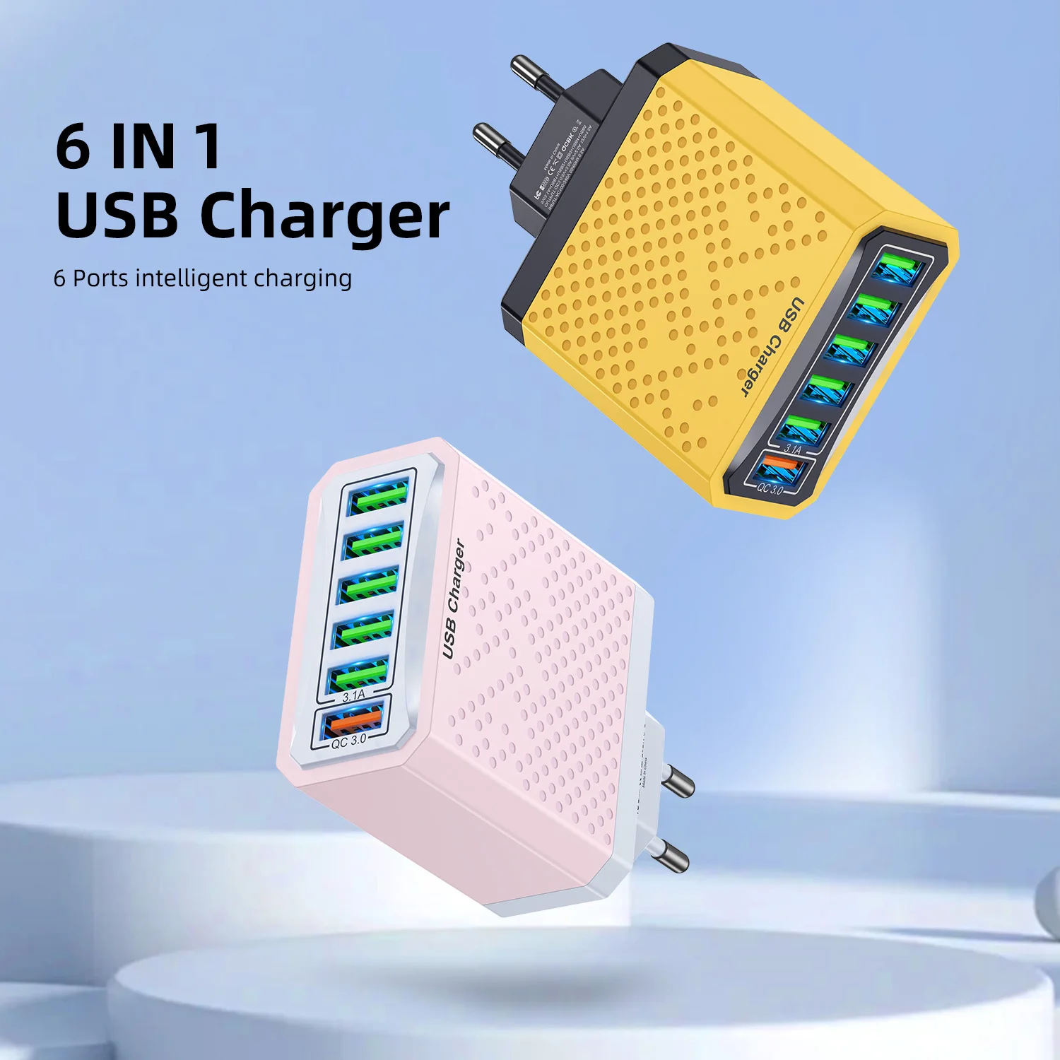 6 Port USB Korean Charger Quick Charge 3.0 USB Fast Charging Adapter Mobile Phone KR Plug Wall Quick Charger  고속충전기 한국형