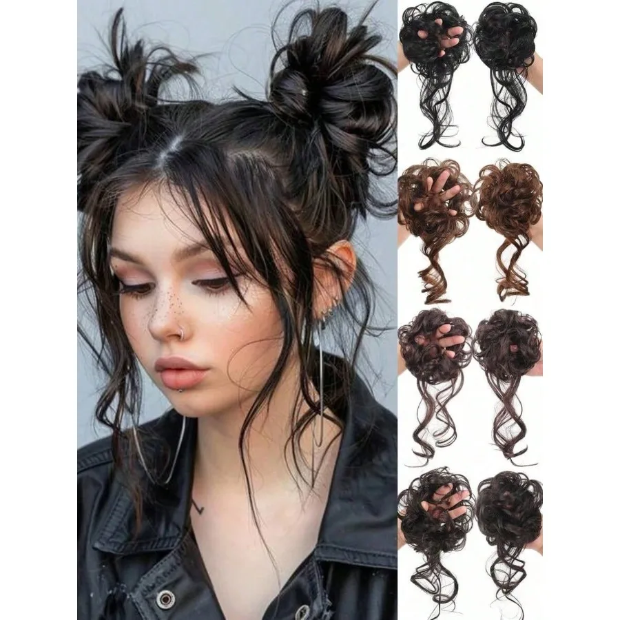 

1pc/2pcs Synthetic Messy Updo Hair Bun Chignon Scrunchies Fake Hair Band Braid Elastic Hairpiece Tail For Women Synthetic Curly Ponytail