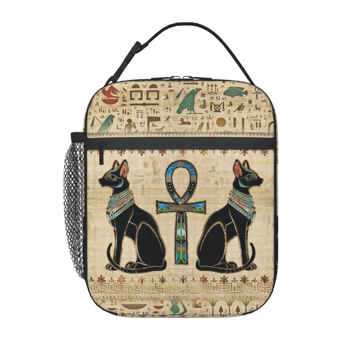 Egyptian Cats And Ankh Cross Insulated Lunch Bag for Women Kids Portable Food Boxes Thermal Lunch Box Tote