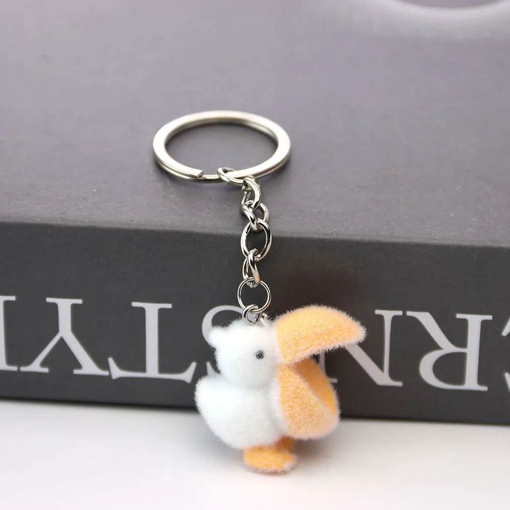 1Pc Creative 3D Animal Keychain Flocked Resin Duck Pelican Pendant Cute Bag Charm Backpack Ornament Accessories Yellow White New
