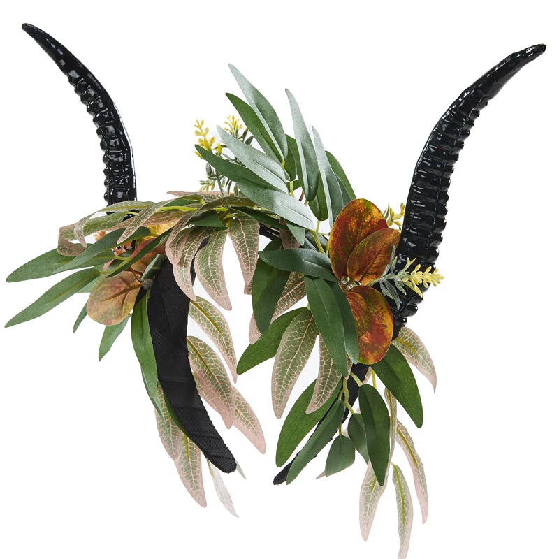 Opaska do włosów z rogowym antylopą w stylu gotyckiej lolity, ozdobiona kwiatami i girlandą, rekwizyt do zdjęć dla kobiet.