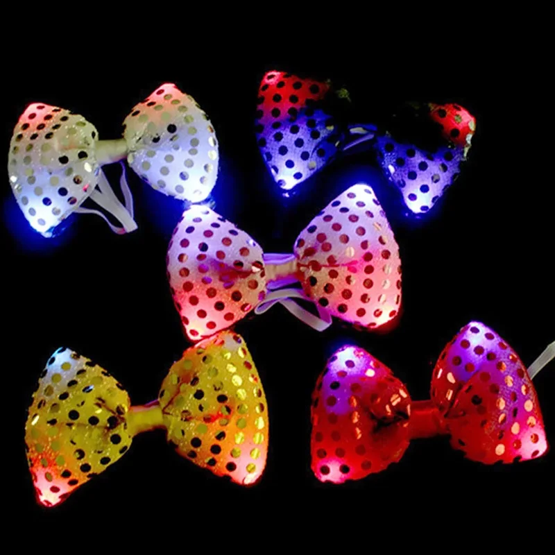 

16 Colors LED Blinking Sequin Tie Unisex Elasticated Wedding Party Performance Halloween New Year Decoration Bowties Wear Props