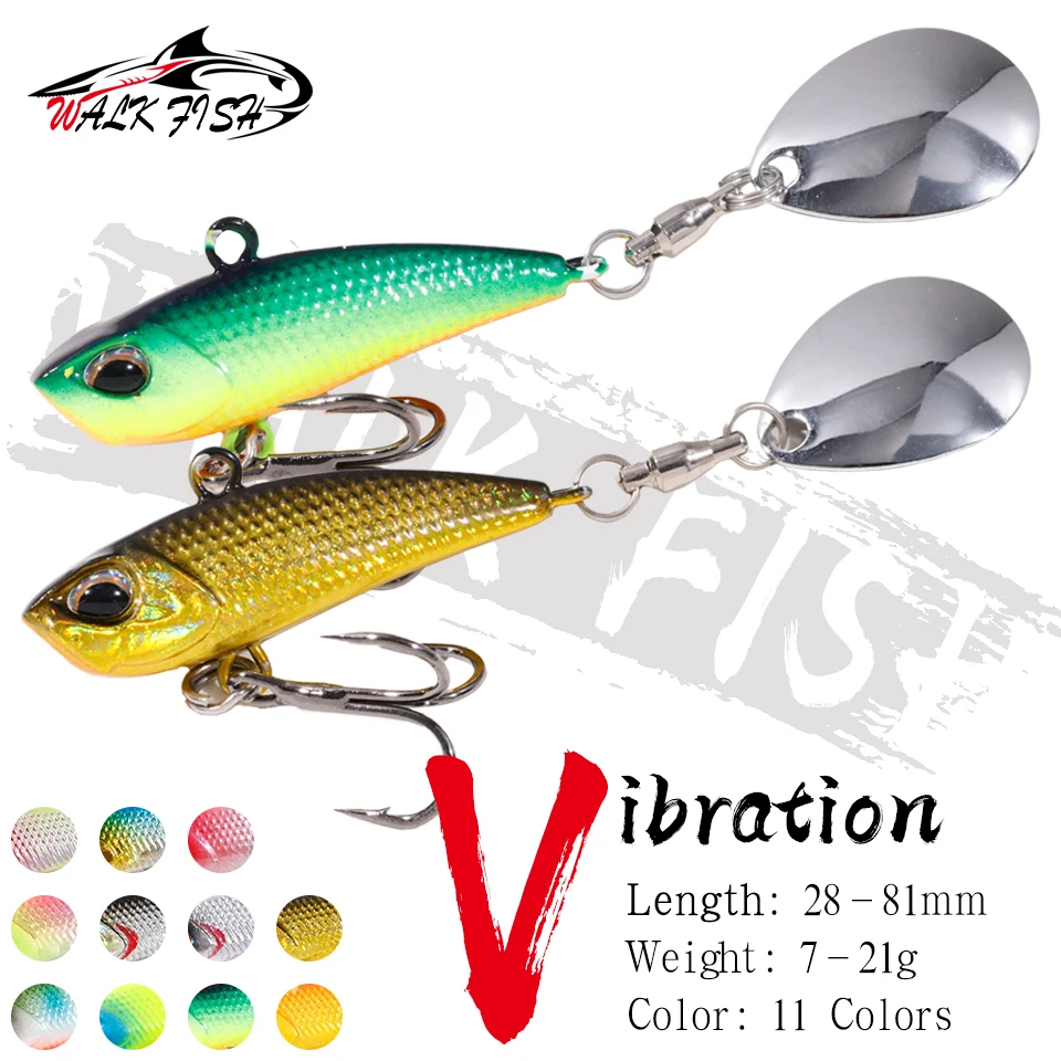 WALK FISH Spinner Bait Metal VIB 7g 11g 15g 21g Fishing Lure Rotating Tail Vibration Sequins Japan Wobbler Trolling Bait Pesca