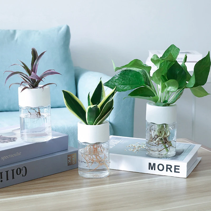 Mini vaso de flores hidropônico, vaso de decoração para casa, imitação de vidro transparente, vasos de plantas sem solo, vaso de plantas verdes para decoração de casa