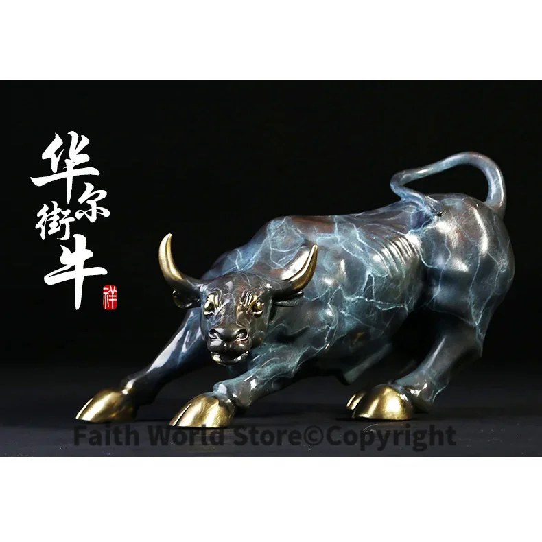 COOL -lightning Lucky cattle home Business equity market Wall Street cattle Money Drawing FENG SHUI Charging Bull bronze Statue