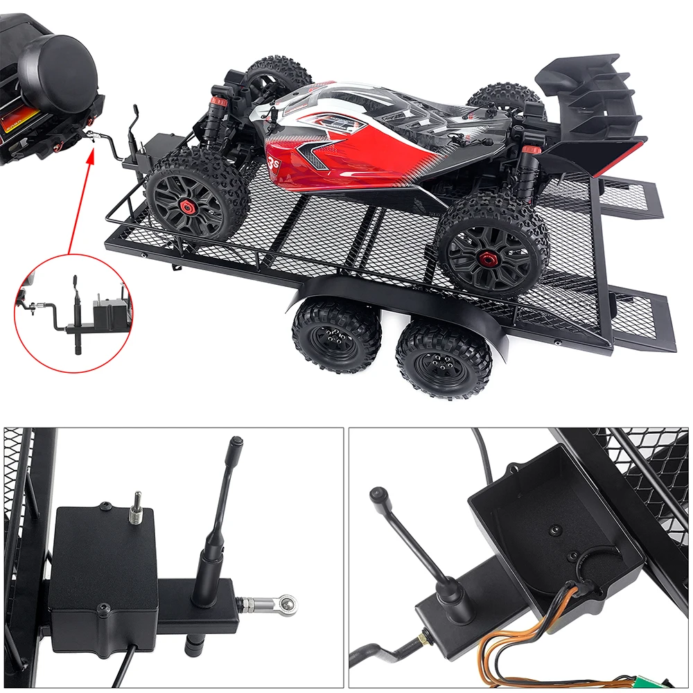 MIBIDAO 1Set Black Metal Large Trailer with Tire for 1/10 1/5 1/8 Trailer RC Car Crawler DIY Upgrade Parts Accessories