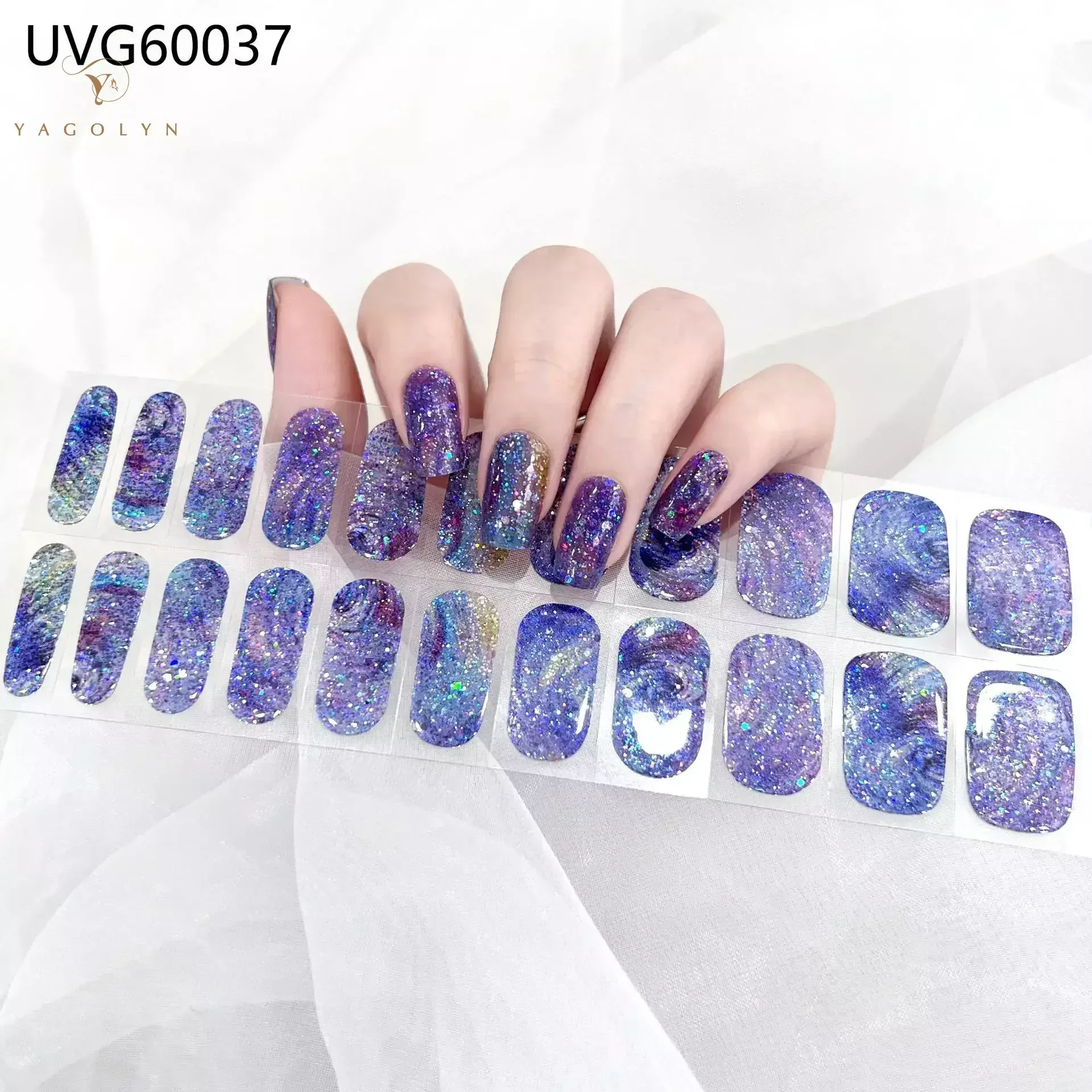 16/20Tips Semi-Uitgeharde Nail Wraps Flash Massief Lijm Waterdichte Langdurige Gel Nail Stickers Voor UV-Lamp Nodig Manicure