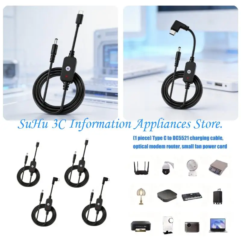  USB C to DC5.5X2.1Mm Power Cable with Male-to-Male Connector for Routers