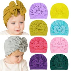 Chapéu de turbante do bebê da cor sólida do bownot bonito do bebê meninas meninos gorro boné infantil recém-nascido beanies elástico da criança headbands