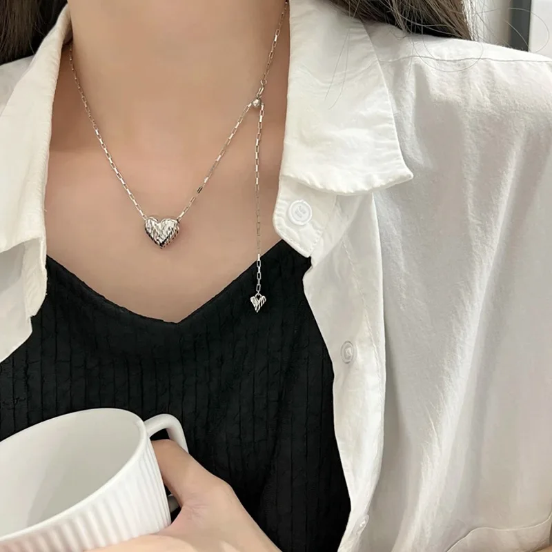 Car Flower Love Necklace S925 Sterling Silver Pull-up Heart Sweater Chain Autumn and Winter New Silver Jewelry Wholesale