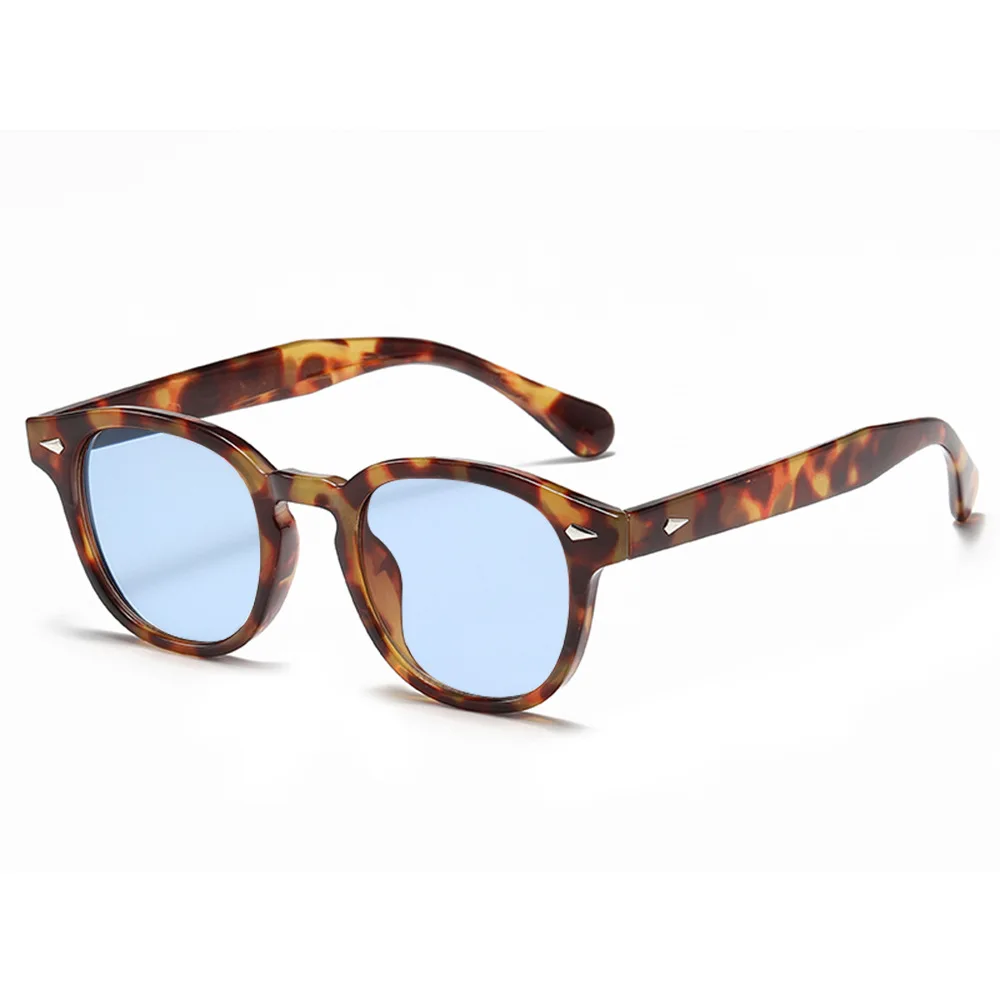 JNPCXI Qualitäts-Retro-Rundsonnenbrille für Damen, Modische Nieten-Dekoration, UV400-Schutz, Punk-Leoparden-Sonnenbrille für Herren