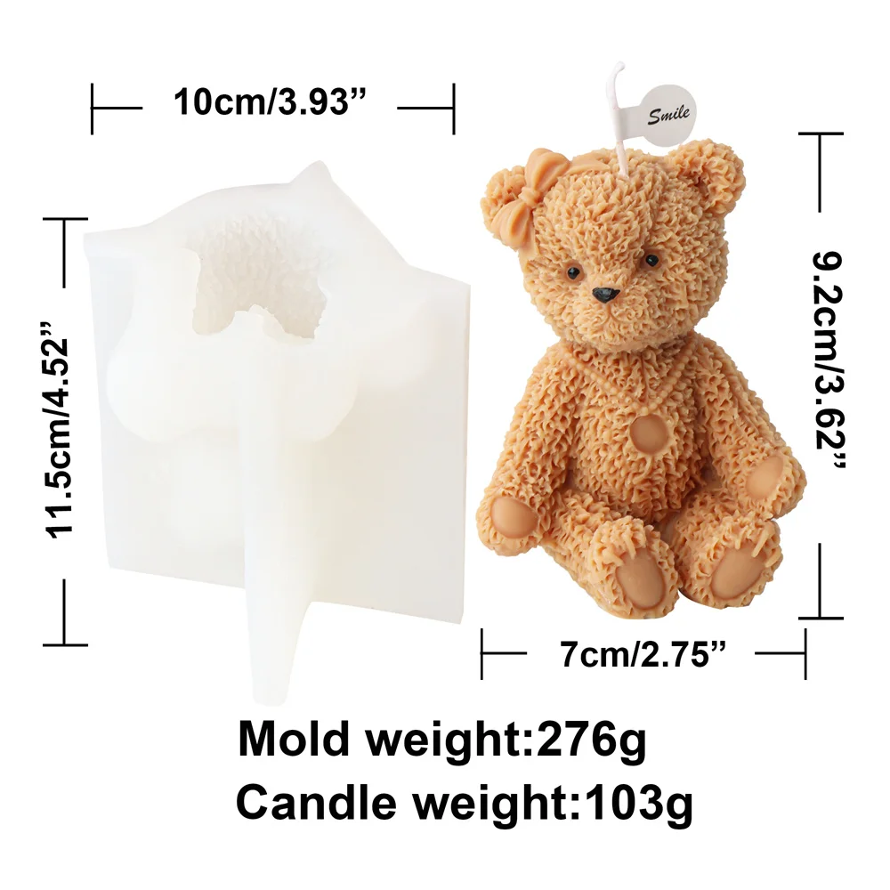 3D Flower Teddy Bear Candle Mold DIY Baby Bear Pomeranian Puppy Silicone Fondant Soap Making Mold for Cake Baking Topper Decor