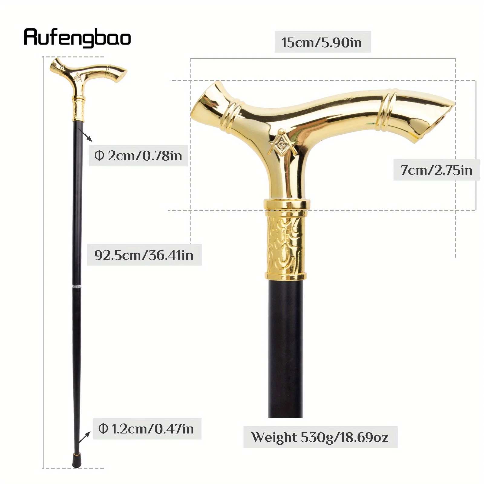 Golden Freemasonry Freemasons VG Totem Relief Walking Cane Fashion Stick Crosier Knob Walking Stick  Performance Stage Cane 93cm