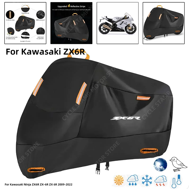 

Waterproof Motorcycle Cover For Kawasaki Ninja ZX6R ZX-6R ZX 6R Outdoor Protection Against Rain Dust Debris Weather 210D Oxford