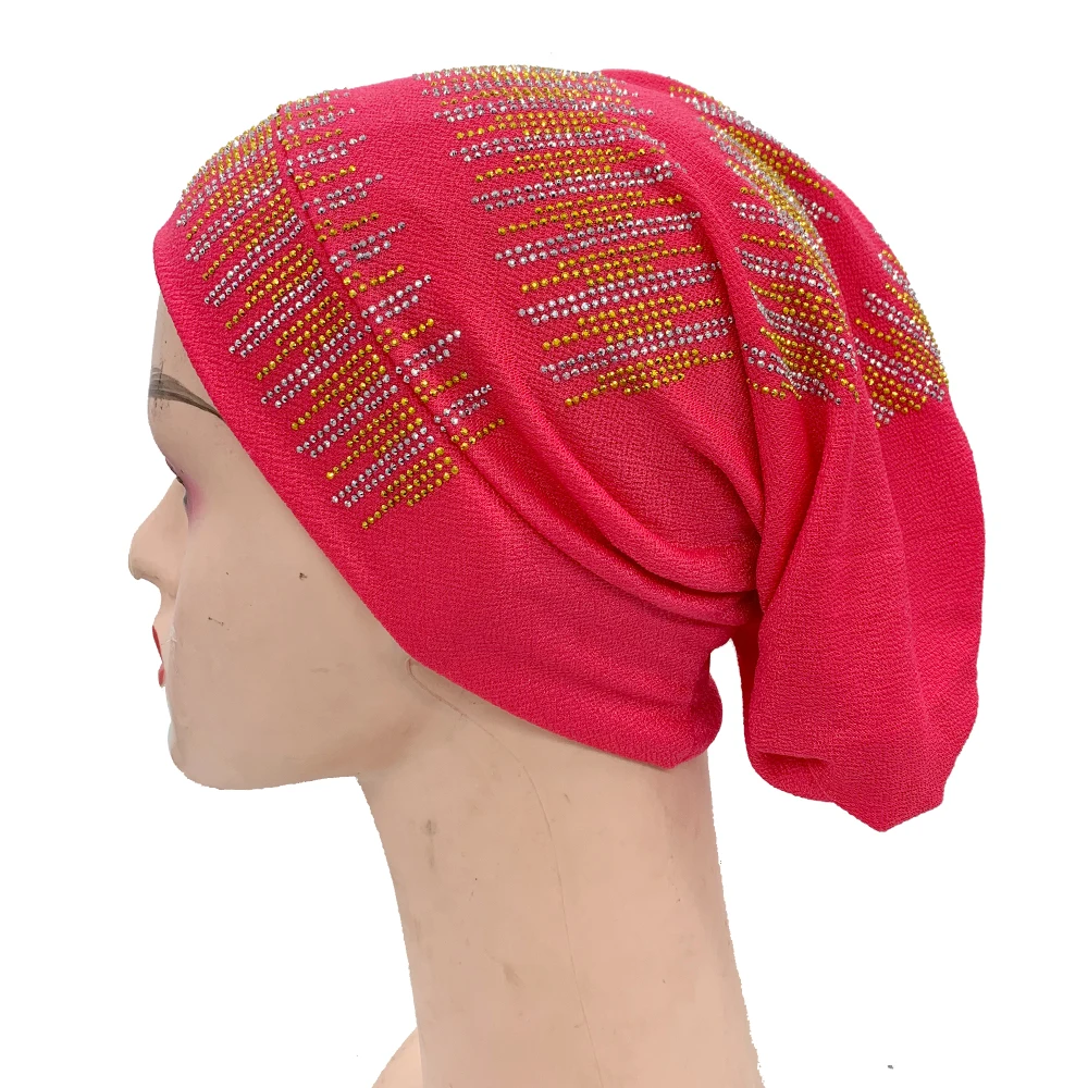 Full Body Diamonds Turban Caps for Women Elastic Muslim Hijab Bonnet Hat Ladies Headband Hat African Head Wraps India Caps