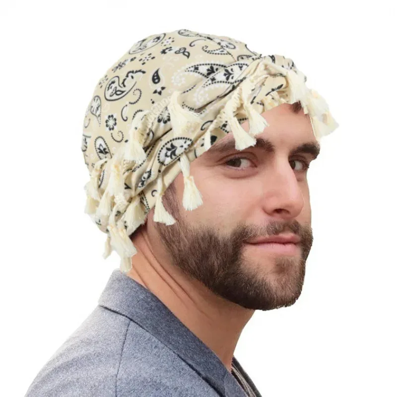 1 pc Men's Vintage Paisley Turban Hat Double Layer Satin Lining Beanie Caps Women's Pre-Tied Braid Twist Hats
