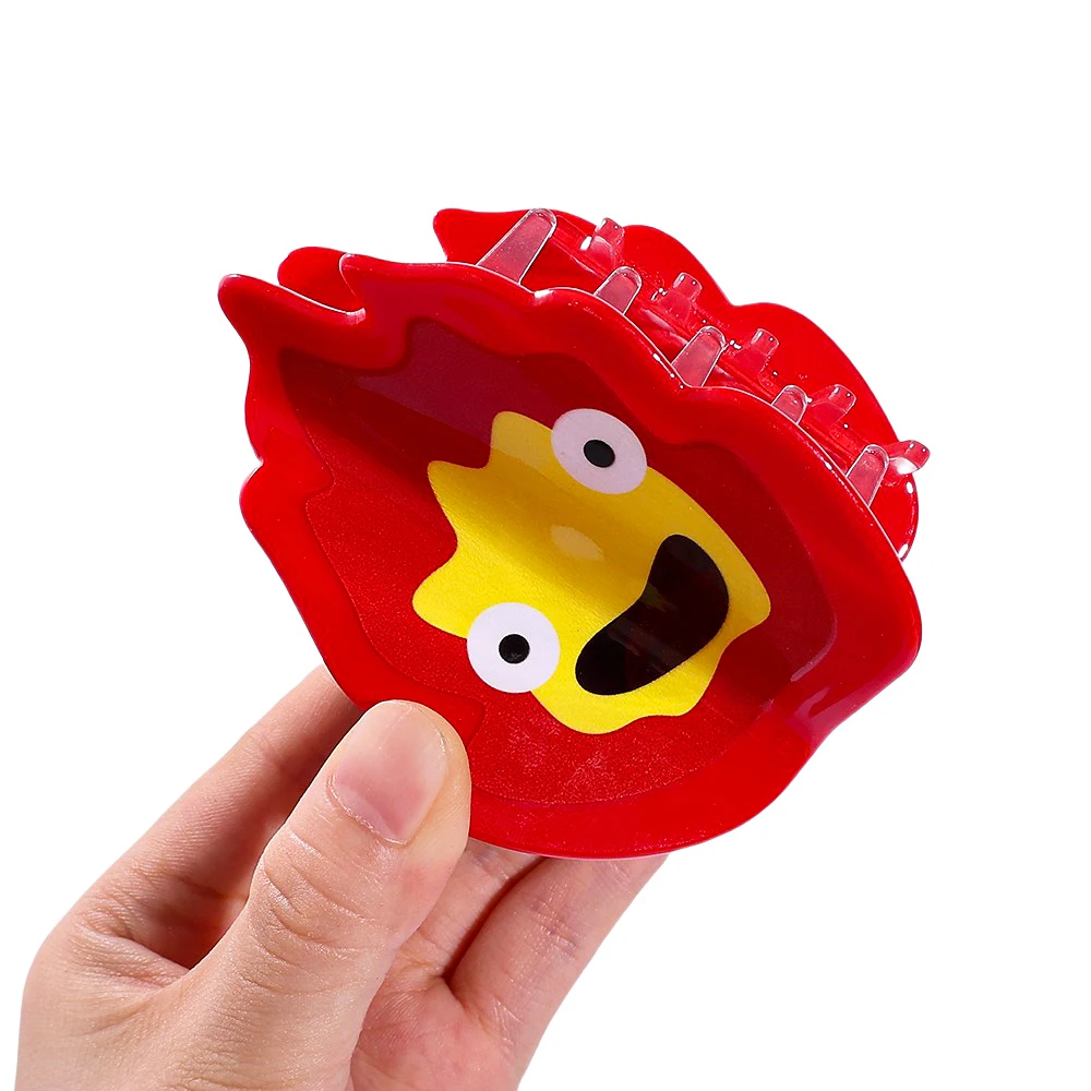 Cute Cartoon Fire Demon Acrylic Hair Claw Clip, Red Flame Shark Jaw Hair Clips Anime Fans Hair Accessories Gift for Women Girls