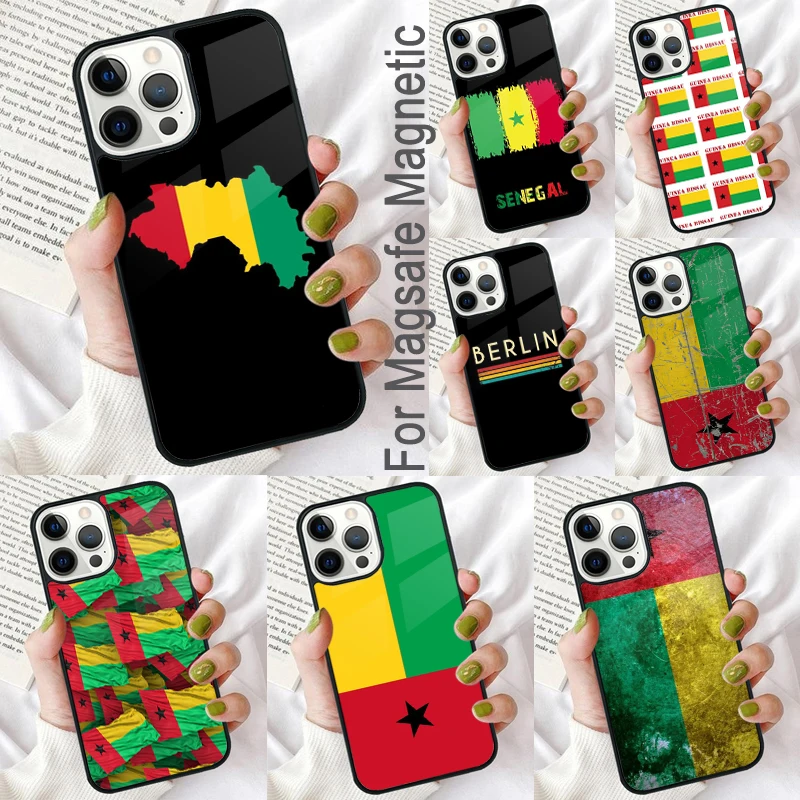 Guinea Bissau Flag Magnetic Soft Phone Case for iPhone 16 Promax 15 Pro 13 14 Plus 11 12 Mini MagSafe Coque