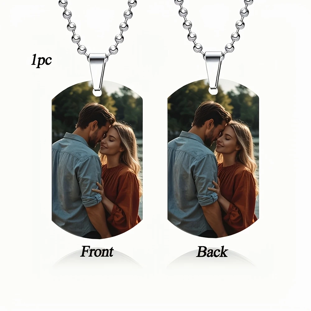 Custom Personalized Men's Pendant Necklace, Double-Sided Custom Color Photo/Text/Dog Tag Necklace, Couple Keychain Necklace view 4