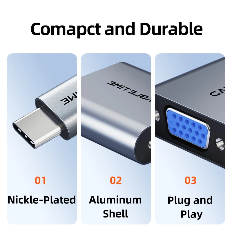 Adapter CABLETIME USB-C na VGA HD 1080p 60Hz, konwerter kablowy USB-C na VGA żeński, adapter USB-C do iPhone'a, iPada, PC. — zdjęcie produktu 5