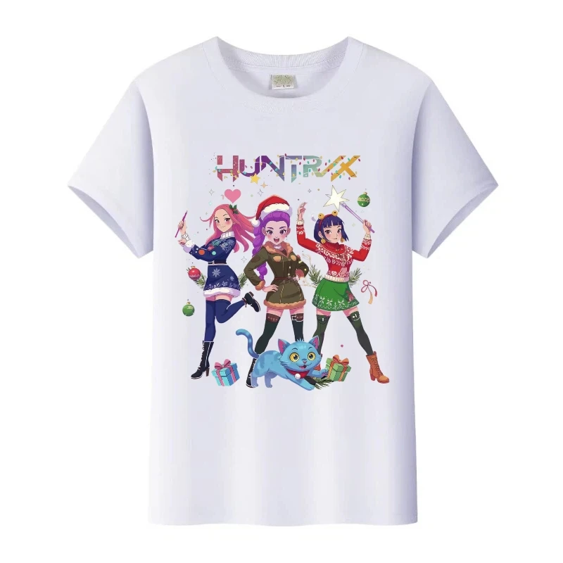 

KPop охотники на демонов, футболки с рождественским принтом, детская футболка, дешевая одежда, футболка унисекс, женский топ в стиле Харадзюку для мальчиков, блузки для девочек, подарок