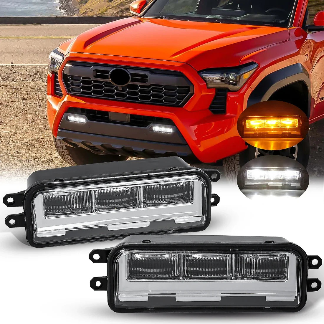 

Car LED Daytime Running Light Assembly For Toyota Tundra 2022 2023 2024 Front Bumper Fog Lamp White Yellow DRL Headlight 12V