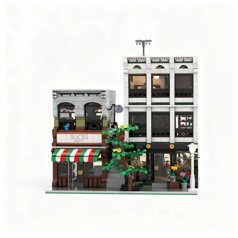 2776pcs MOC Modular Pizzeria Flower Shop Modular Streetscape Model Building Blocks Architecture Brick Idea Christmas Gifts Toy