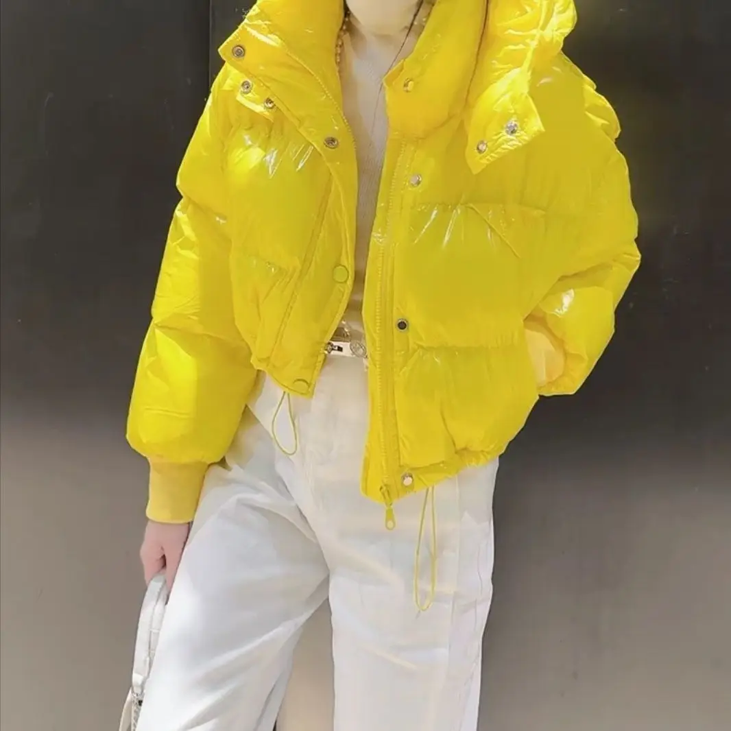 

2025 Winter Women's Jacket New Loose Coat Short Cotton Robe Hooded Casual Bright Face Non Washable
