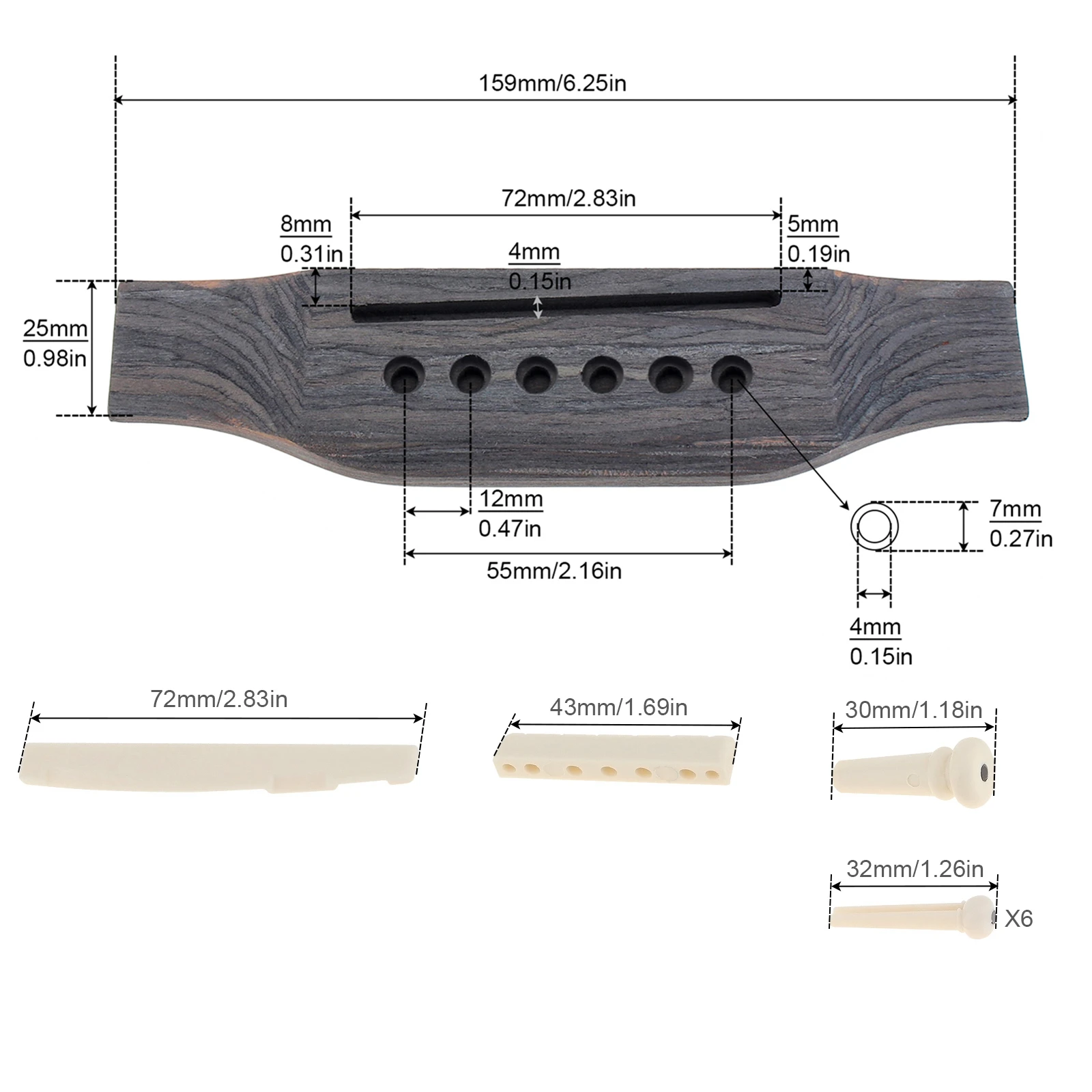 1 Set Holz Akustische Gitarre Brücke Brücke Pins/Sattel/Sattel Sattel Gitarre Teile für 40 41 Zoll Akustische Folk gitarre – Detail 2