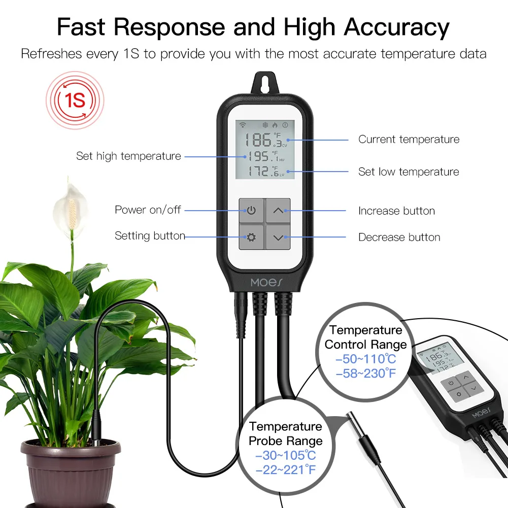 WiFi Digitale Temperatuur Thermostaat Uitlaat Plug Verwarming Koelmodus Mandfles Aquarium Thuisbrouwen Tuya Smart Life App Controle