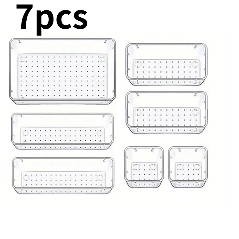 

Набор для хранения в ящиках из 7 предметов, прозрачные пластиковые контейнеры, подходят для учебных принадлежностей, офисов, рабочих комнат, органайзер для рабочего стола