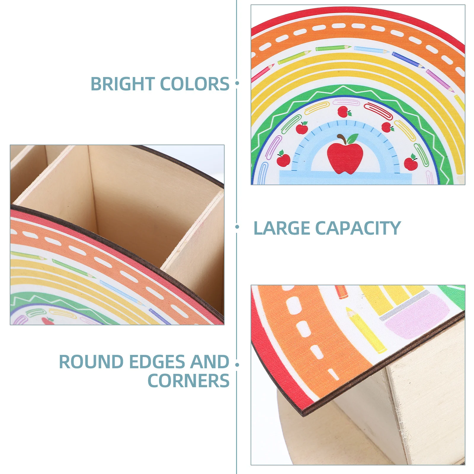 

Rainbow Shaped Wooden Desk Organizer Pen Holder Decorative Pencil Storage for Office Classroom Supplies Pencil Holder for Desk