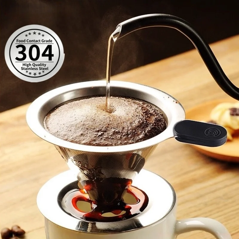 Filtro Coador de Café Aço Inox Reutilizável Mini Com Punho Termoisolante de Silicone