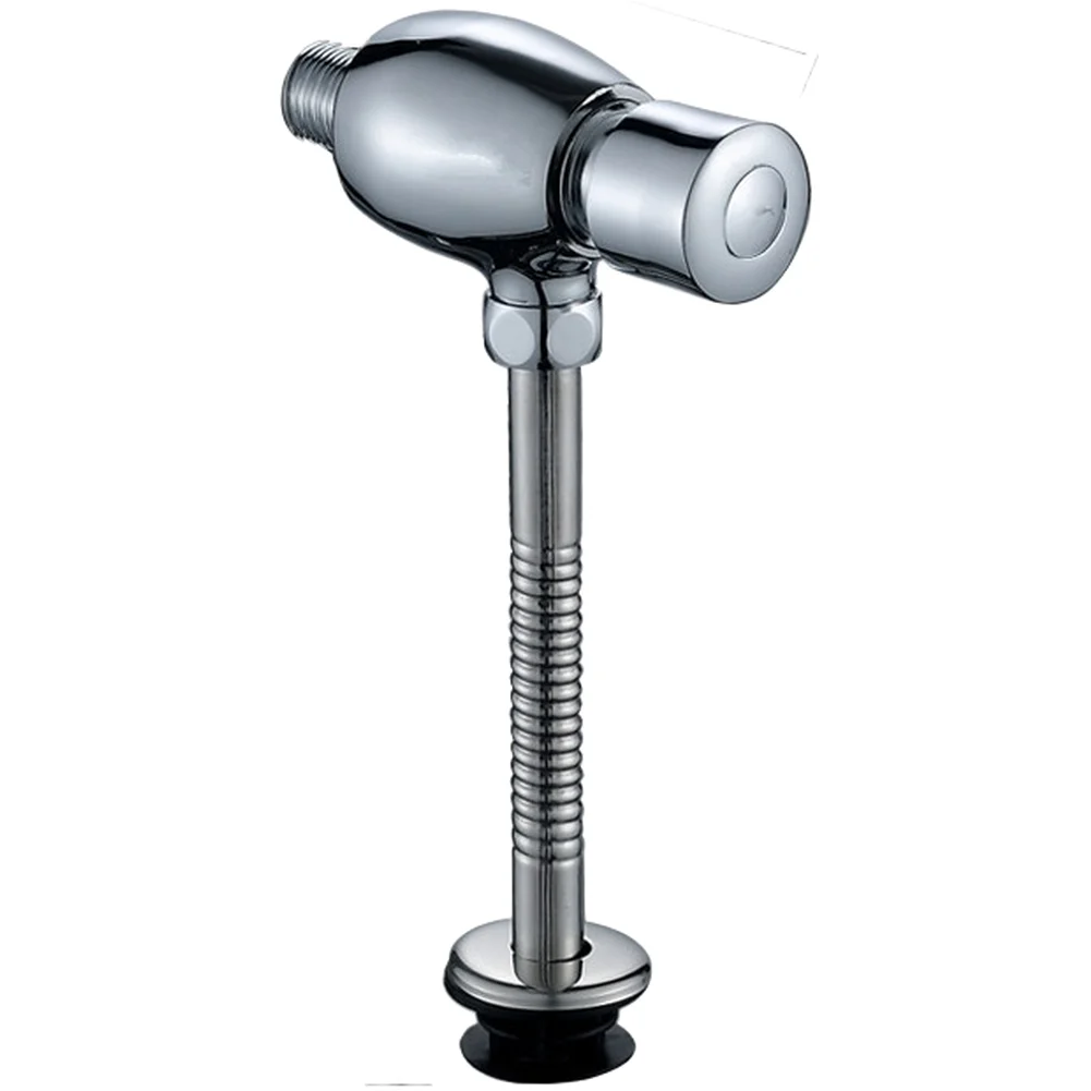 Brass Toilet Flush Valve Manual Press Operated with 3-Second Delay Timing and Adjustable Water Flow for Standard 4-Port Use