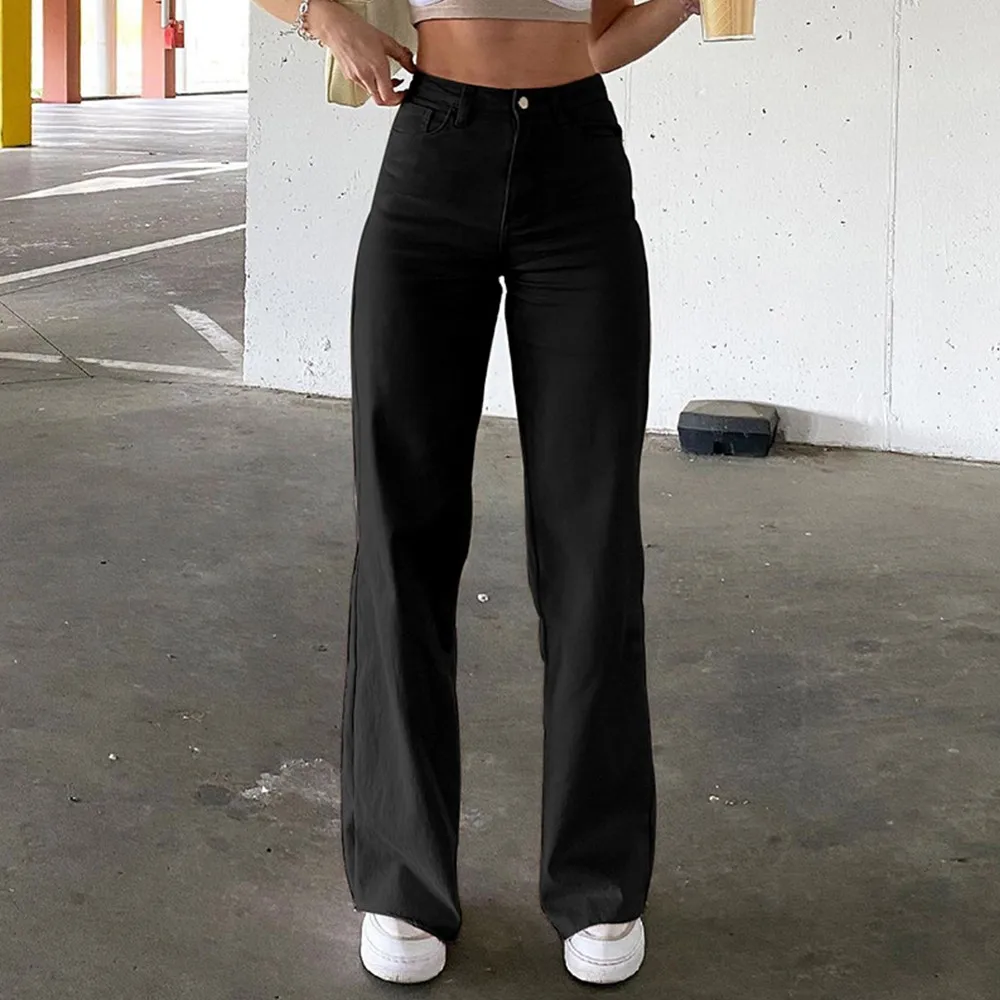 

Solid Color Women's Retro Y2k High Waist Jeans Fashion Streetwear 90s Straight Pants Ladies Girl Casual Trousers