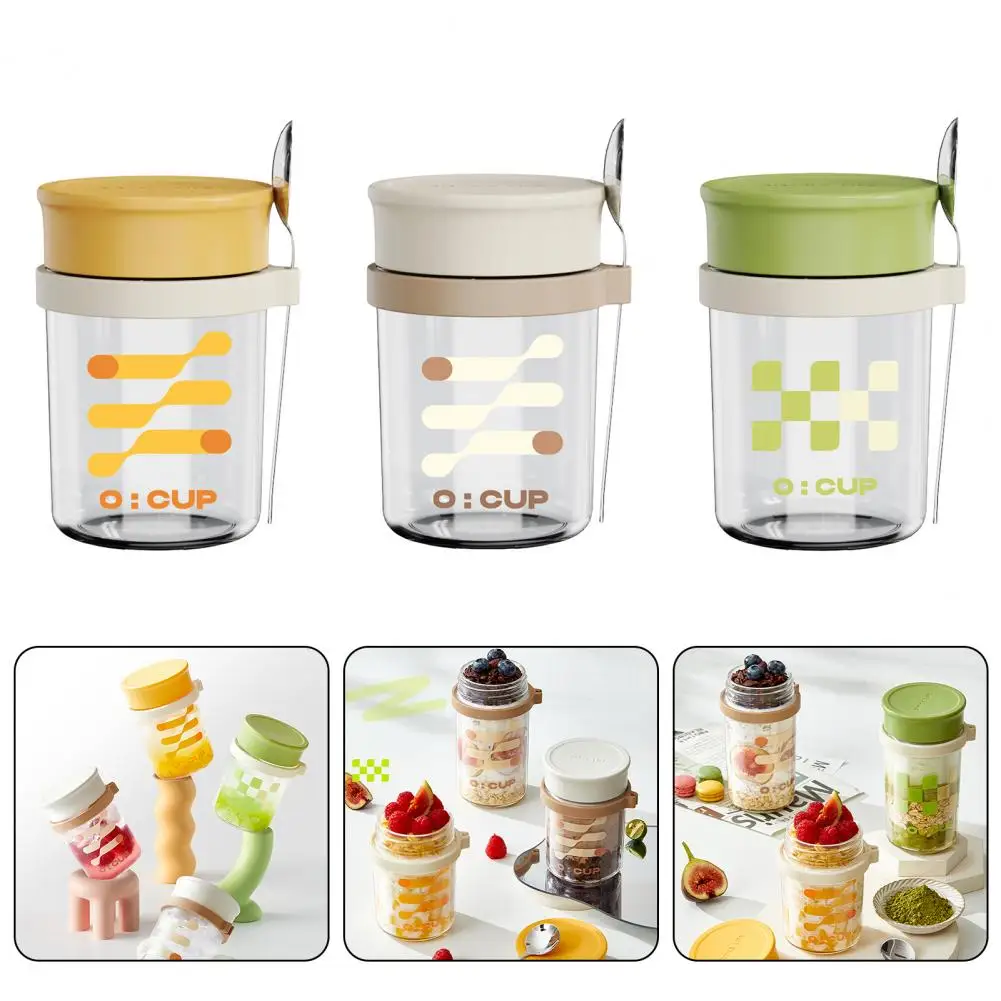 Oatmeal Cup with Scale Mark Concise Oatmeal Cup Vibrant Stackable Glass Overnight Oats Containers with Lids Spoons for Meal