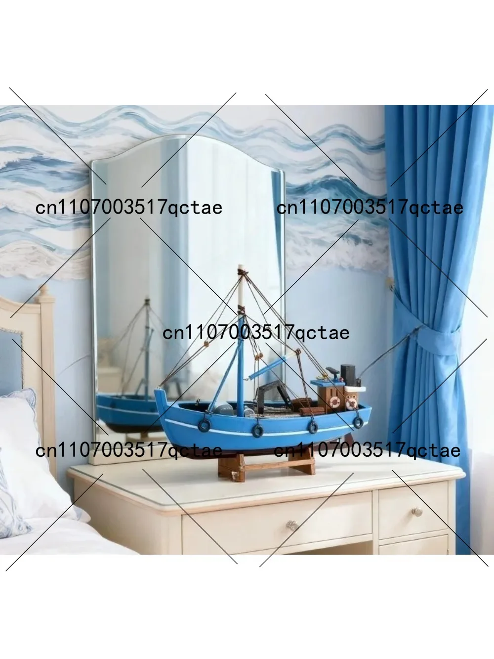 

European and American Style Solid Wood Craft Fishing Boat Model Living Room Decoration